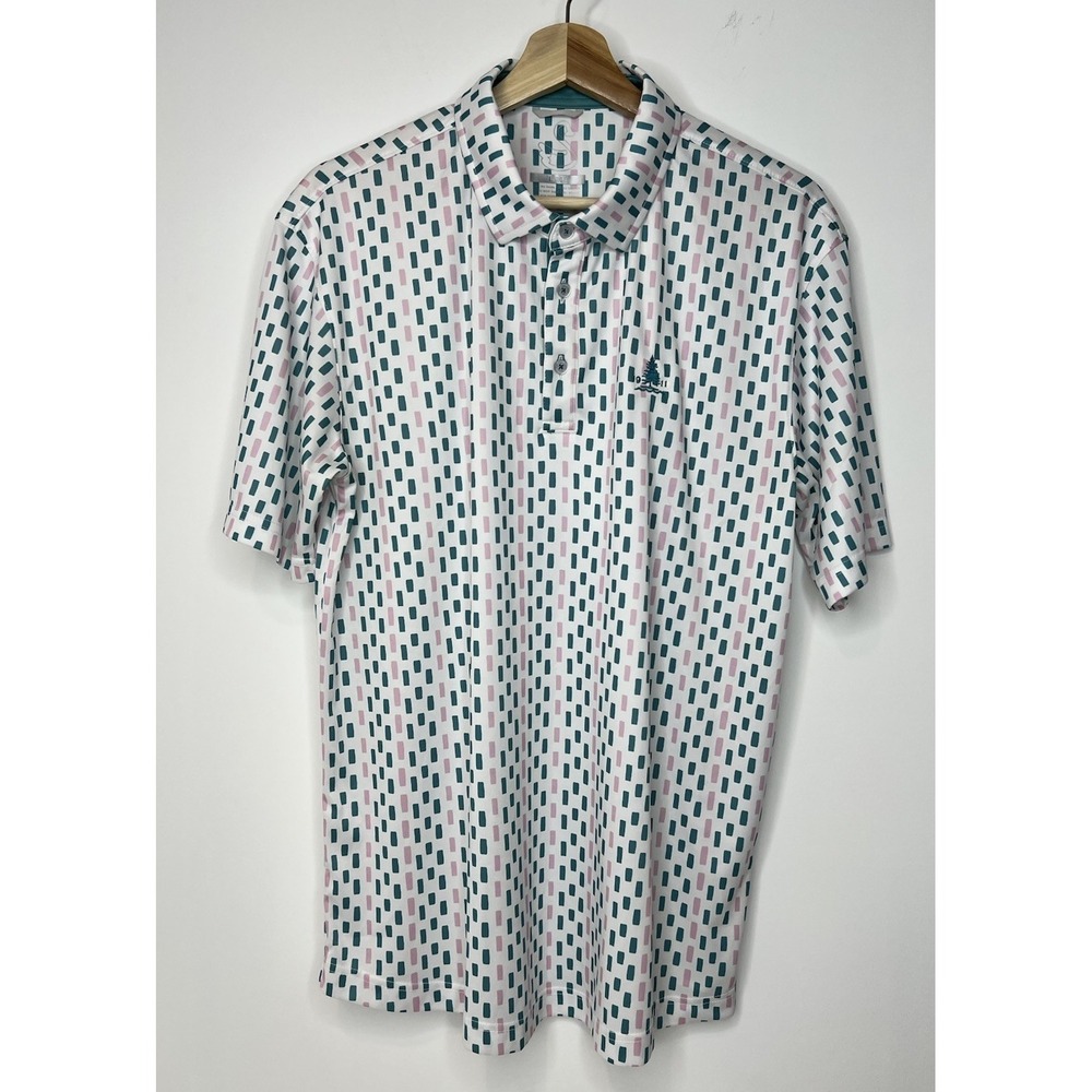 Swannies Golf Polo Shirt Mens Large White Geometric Performance Stretch Preppy